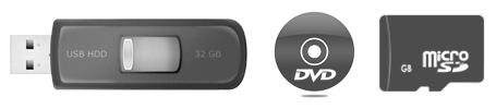 USB, micro SD, and DVD/CD media supported